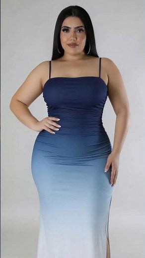 Vestido Largo Ombré Azul Marino a Celeste con Abertura | Outfit Plus Size Gala 💙✨