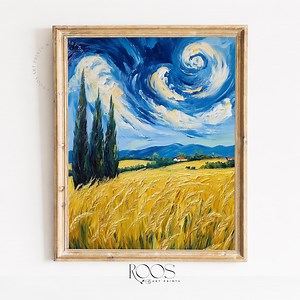 Van Gogh Printable Golden Wheat Field With Towering Cypress, Rustic Landscape Painting Farmhouse Decor, Vintage Countryside Wall Art - Etsy Australia