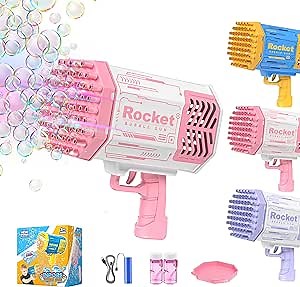Bubble Machine, 69 Holes Fan Bubble Gun with Colorful Lights, Summer Toy Gift for Kids Adults Girl Outdoor Indoor Birthday Wedding Party(Pink)