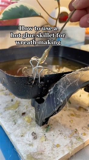 How to use a hot glue skillet for wreath making 🌿 Want to learn more about how I use a hot glue skillet when I make wreaths? Check out my blog post all about it! You can find the link in the comments or check out my blog story highlights. | 3 Little Greenwoods Creations