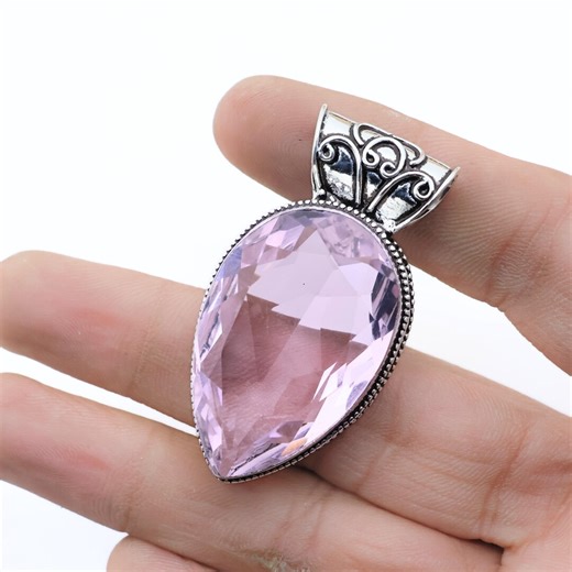 Vintage Silver Pendant With Kunzite Quartz Gemstone – Elegant Statement Jewelry - Gift for Her - Etsy
