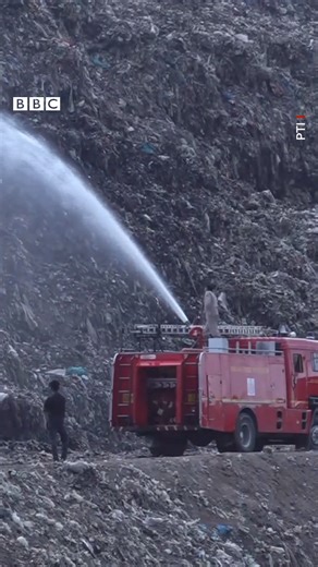 A massive fire broke out at Ghazipur landfill, a towering mountain of rubbish in eastern Delhi, on Sunday evening. Firefighters were called in to extinguish the fire soon after. No casualties have been reported. | BBC News India