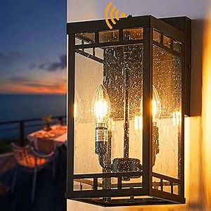 Dusk to Dawn Sensor Outdoor Wall Lights - 2-Light Large Exterior Lighting Fixtures, Waterproof Porch Lights for Garage, Front Door, Patio & House, Matte Black