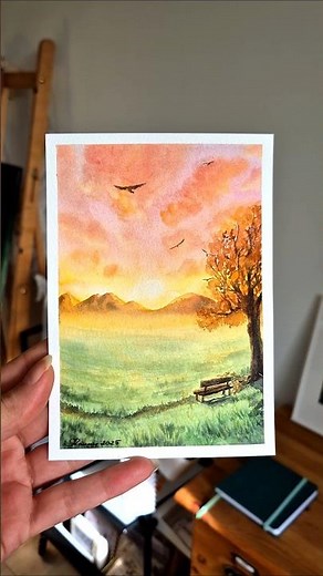 Watercolor landscape painting #art #artwork #artist #painting #watercolor #landscape #sunset #MDNB🖤