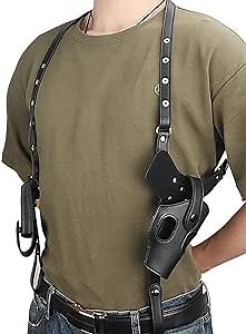 Leather Shoulder Holster fit Glock 1911, Shoulder Holster for Concealed Carry with Double Magazine Holder Fit Glock 1911 and Most Kinds of Pistols (Black)