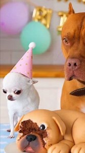 Chihuahua eating mini Pitbull shaped cake. #dog #funnydog #dogcomedy #AI #pitandchi #chihuahua #pitbull | Pit and Chi