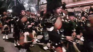The last of the Tattoo ensemble marching off the Castle Esplanade and down the Royal Mile this evening. As you can see, I was quite close to them! | Edinburgh Spotlight