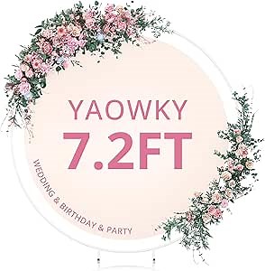 YAOWKY 7.2FT Round Backdrop Stand,White Circle Backdrop Stand Metal Stable Balloon Arch Frame with Base for Wedding Birthday Party Baby Shower Graduation Decoration