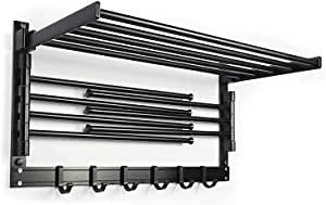 Wall Mounted Swivel Drying Rack, Wall Mount Swivel Towel Rack Towel Bar, Towels Hangers for Bathroom, Towel Holder with Hooks & Arms…, Black
