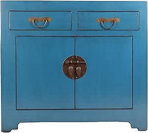 Chinese Wooden Cabinet in Turquoise Blue with Round Brass in 38" Width