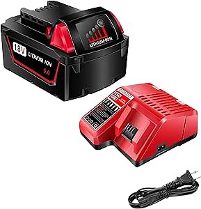 18V Battery and Charger for Milwaukee M18 Battery with Milwaukee Battery Charger, Capacity Output 5.0Ah