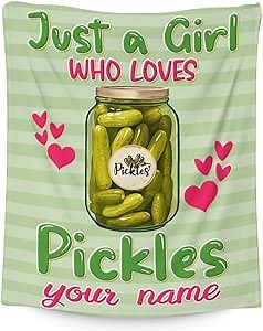Custom Pickle Blanket Gifts with Name - 40x30 Inches Cute Throw Blanket for Kids, Girls - Green Soft Fuzzy Blankets for Lap, Chair