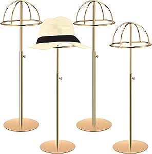Sintuff 4 Pcs Display Stands 15-22.8 Inch Large Adjustable Hat Holder Non Slip Wigs Stand Stainless Steel Rack With Stable Base for Multiple Hats Storage