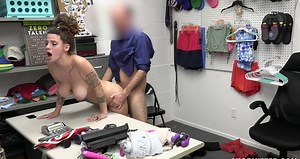 Chesty shoplifter leaned on XXX desk and properly banged by officer |