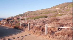 Point Loma park, natural reserve for ecotourism, trekking and trails hiking, coastal California, USA. Environmental conservation, San Diego wilderness. Designated footpath to tidepools, eco tourism. Stock Video
