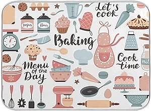 Kitchen Products Dish Drying Mat for Kitchen Counter 18" x 16" inch - Absorbent Reversible Microfiber Dish Mat, Heat Resistant Drying Pad Dish Drainer Mats for Countertop - Kitchen