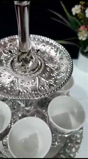 Turkish tea cups set Silver color. So beautiful and unique Metal and ceramic material Imported from Turkey Price : Without tray 8000/= With tray 10000 taka oly | Turkish Fashions