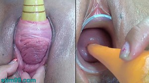 Lesbians Pee Hole Penetration & Cervix Fucking with vegetables