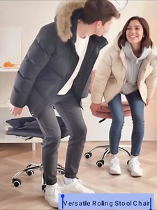 Rolling Stool with Back Support Salon Spa Bar Stool with Wheels, Height Adjustable Swivel Roller Chair PU Leather Cushion Rolling Chair for Home, Office, Drafting, Tatoo, Shop, Massage