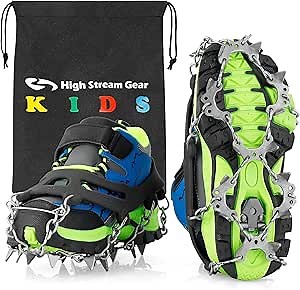 Kids Ice Cleats - Snow Crampons for Hiking Boots & Shoes with 14 Stainless Steel Spikes