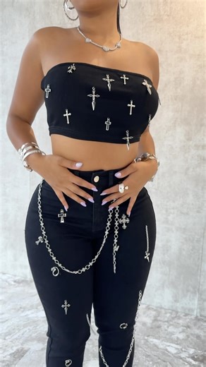 26K views · 998 reactions | Something new ☠️ “Ashton Metal Trim Cut Out Skinny Pants” with “Holly Cross Tube Top” | EDGEbyks | Facebook