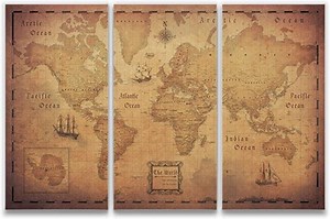 Push Pin World Map Board - With Push Pins to Mark World Travel - Handmade in Ohio, USA - Design: Golden Aged (54" x 36")