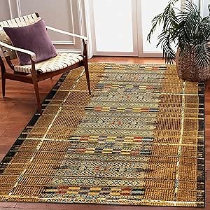 Liora Manne Marina Low Profile Durable Indoor/Outdoor Woven Rug- Tribal Stripe Gold 6'6" x 9'4"