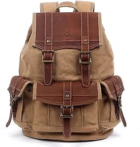 The Same Direction TSD Brand Turtle Ridge Backpack | Modern Vintage Design, Cotton Canvas with Genuine Leather Accents (Brown)