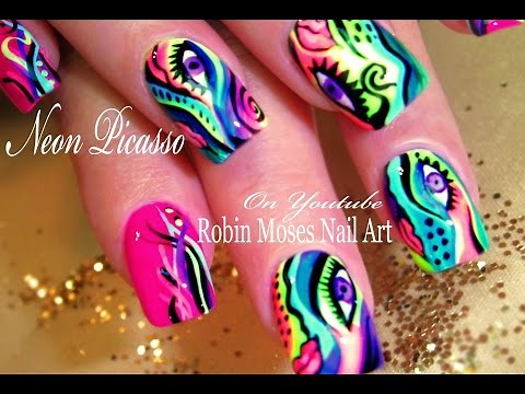 Neon Picasso Nails | Rainbow Abstract Nail Art Design Tutorials