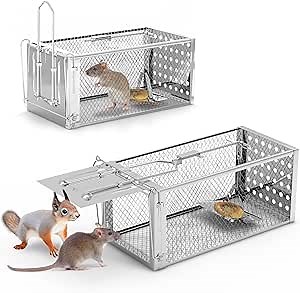 Humane Rat Cage Trap - Metal Live Animal Trap for Rats, Mice, Squirrels, Easy Catch & Release, Reusable Indoor/Outdoor, 11.8x5.1x5.6in