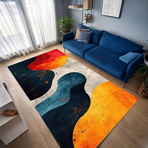 Abstract Area Rug, Burnt Orange Geometric Pattern, Mid Century Modern - Etsy UK