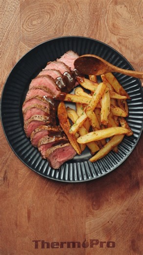 Volume up! Searin’ up a juicy filet mignon 🔥 and pairing it with some crispy homemade fries 🍟Simple, classic, and always a win. Who else loves a good steak and fries combo? 🥩✨ #Foodie #SteakNight #HomeCooking #FoodieLife #SteakLovers #GrillMaster #ASMRcooking #thermopro #meatthermometer #bbqlife #bbqlovers #steakrecipe | ThermoPro