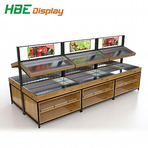 [Hot Item] Supermarket Farm Products Various Design Knock Down Wooden Vegetable and Fruit Display Produce Rack