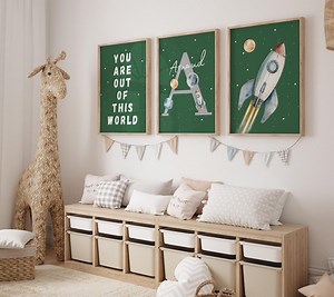 Kinderzimmer Deko – Space Rocket Wall Art | Galaxie Kinderzimmer Printable | Personalisierte Initiale - Etsy.de