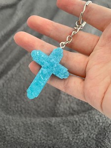 Druzy Textured Cross Handmade Epoxy Resin Keyring, Shimmery Light Blue - Etsy