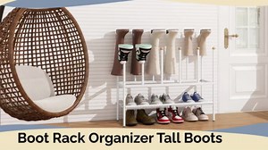 ELITEROO Boot Rack, 2 Tier Free Standing Metal Shoe Racks, Holds 6 Pairs of Boots for Dorm Rooms/Entryways/Bedrooms/Patios/Hallways, Boot Organizer for Tall Boots/Cowboy Boots/Rain Boots, Black