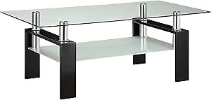 Coaster Home Furnishings - Dyer - Metal & Glass - 48-inch Rectangular Coffee Table with Glass Top, Open Shelf, and Chrome Supports - Living Room - Black - 702288