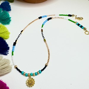 Women's Dainty Beaded Necklace With Gold Daisy Pendant - Etsy