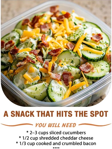 2.8K views | 勒燎 A Snack That Hits the Spot 燎勒 Creamy, crunchy, and totally craveable—this quick cucumber snack is packed with flavor and ready in minutes! 肋✨ Ingredients : * 2–3 cups sliced cucumbers * 1/2 cup shredded cheddar cheese * 1/3 cup cooked and crumbled bacon ...... Full Recipe in Coʍmеոτ  | 푭풓풆풔풉 푫풆풕풂풊풍풔 | Facebook