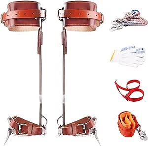 Tree Climbing Spikes Thickened Stainless Steel Tree Climbing Gear Non-Slip Leather Climbing Spurs Pads with Adjustable Belt for Fruit Picking Hunting