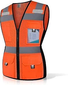 Reflective Safety vest With back plan pocket,High visibility Class 2 Heavy Duty Surveyor Vest with Zipper,Hi Vis Vest ANSI/ISEA Standard, Construction Work Vest for Men＆Women(Orange,2XL)