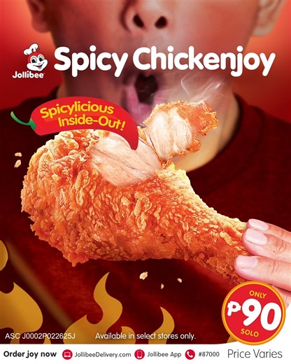 Satisfy your spicy cravings with crispylicious, juicylicious Chickenjoy, made spicylicious inside-out! Order Jollibee Spicy Chickenjoy today! Available in Jollibee, SM City San Jose Del Monte. Price Varies ASC Ref J0002P022625J | SM City San Jose Del Monte | Facebook