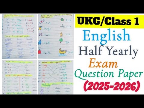UKG/Class 1 English Half Yearly Exam Question Paper 2025|UKG/Class 1 English worksheet