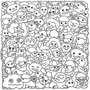 Lustige Monster Tiergruppe Hand gezeichnete Vektor-Zeichenprogramm...