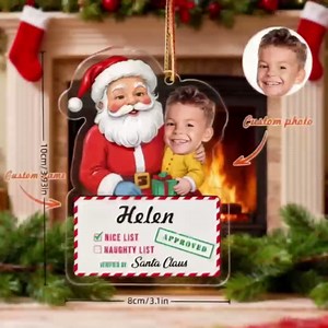 Personalized Acrylic Adorable Newborn Baby Photo Christmas Ornament 2025 -Custom Baby Face Photo and Name Personalized Christmas Photo Ornament, Acrylic Santa List Design, Custom Name and picture