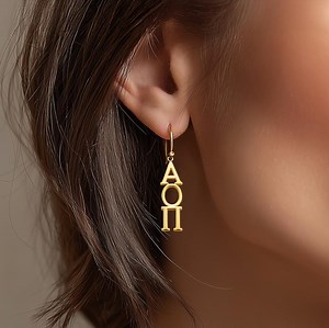 24k Gold Fill Sorority Earrings: Greek Letter Dangle Jewelry - Etsy