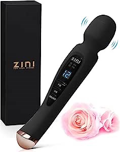 Woman Massager -Digital Display Waterproof-12 Movement Modes& Quiet-Rechargeable Personal Wand Massager for Relieve Neck，Shoulder，Back， Relaxing Body -Dark Black