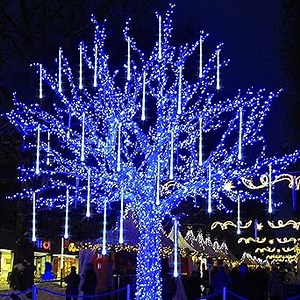 Joliyoou Meteor Shower Rain Lights, 12 Inch 8 Tubes 288 LEDs Christmas Snow Falling Lights, LED Tube Christmas Falling Rain Lights Outdoor Tree Lights (Blue)
