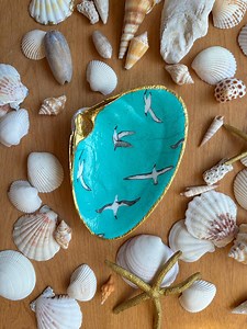 Clam Shell Art Decoupage, Handmade Trinket Dish, Very Large 6" Maine Clam Shell - Etsy
