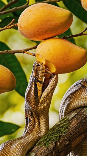 Golden Python Bites the Ripe Mango – Nature’s Perfect Precision #asmr #snake #nightparrot | InnocentEmpire